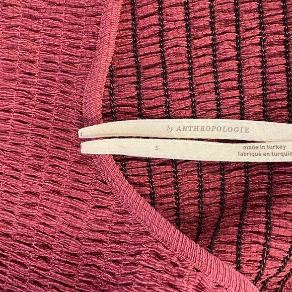 Anthropologie maroon wine smocked ruffle top S flaw - Picture 7 of 8